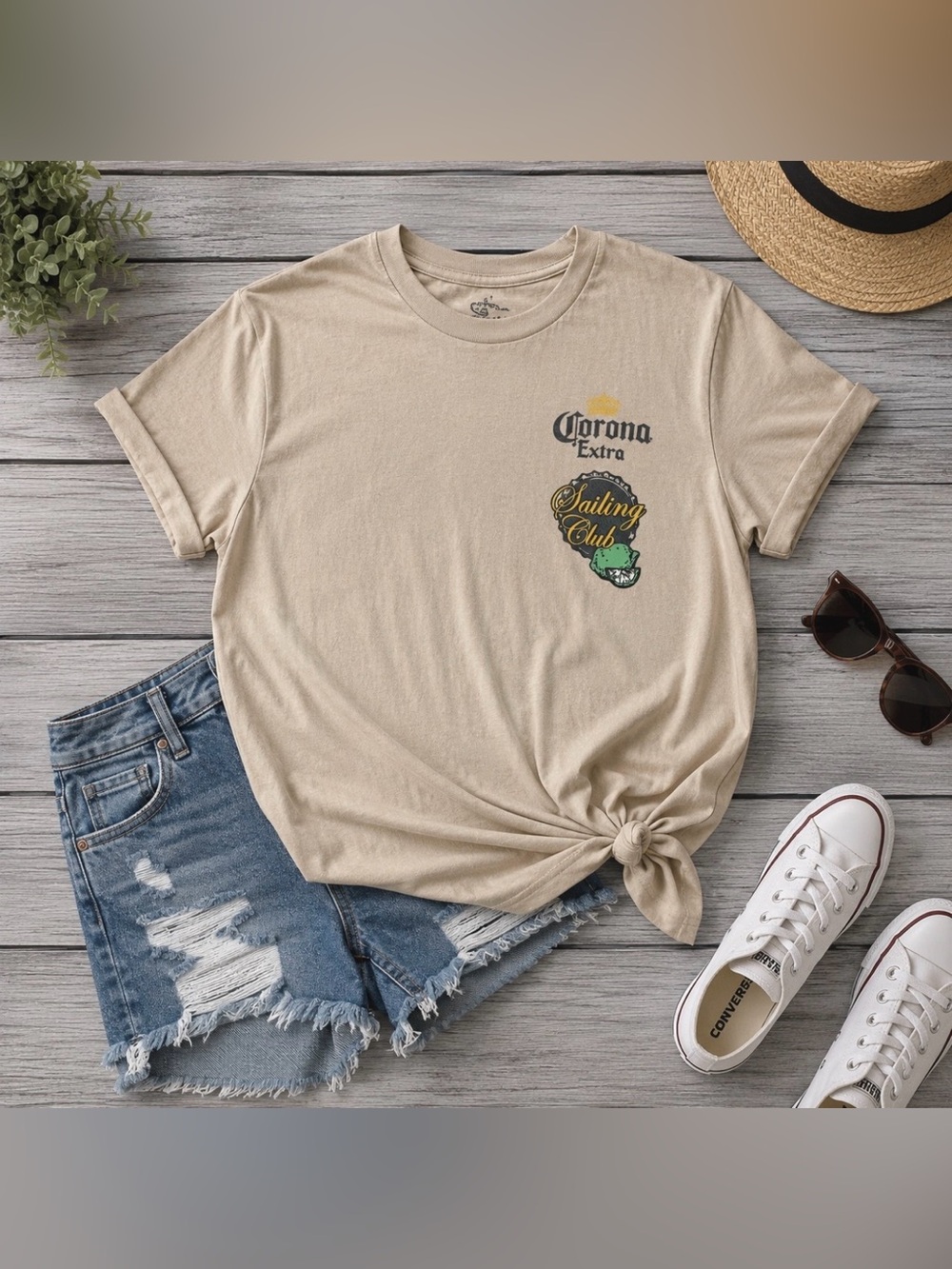 Corona Extra Nautical Sailing Club Graphic Tee Vintage Style T-Shirt | Size: L